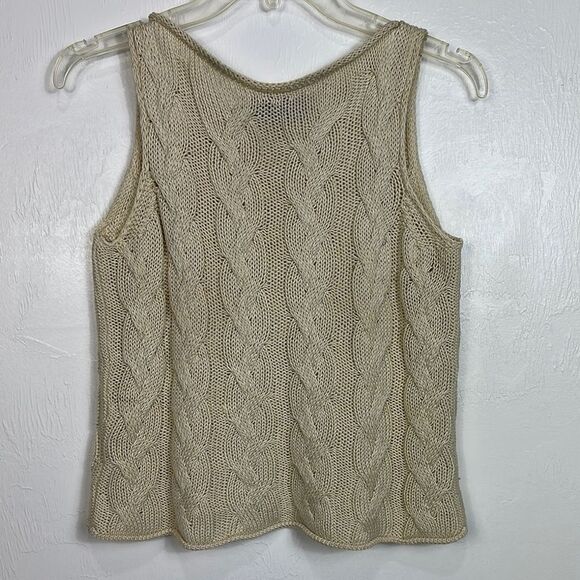 Weekend Max Mara Cream Tan Cable Knit Sleeveless Sweater Size S - Picture 1 of 7